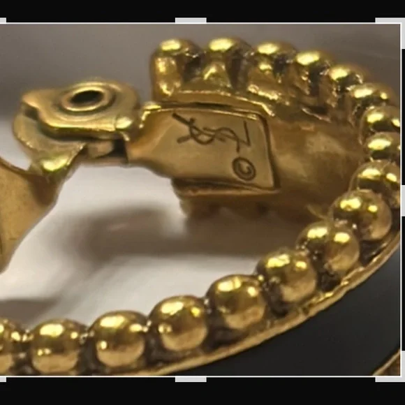 YSL VINTAGE YVES ST LAURENT black and gold clip on hoop earrings NEW CONDITION! - Picture 9 of 13